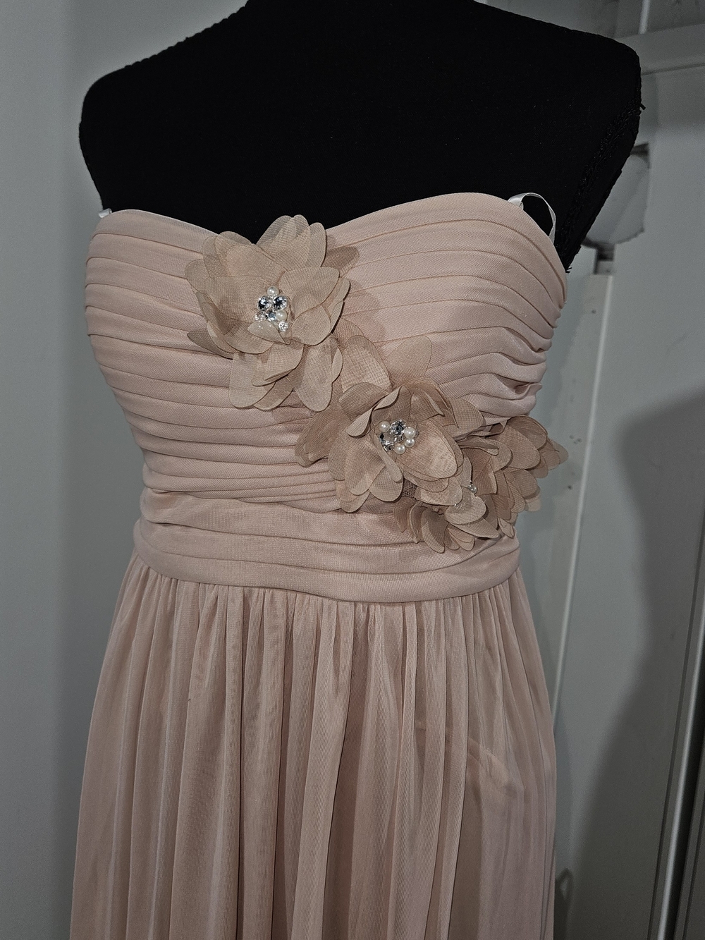 City Studio Strapless Blush Pink Chiffon Floral Evening Dress